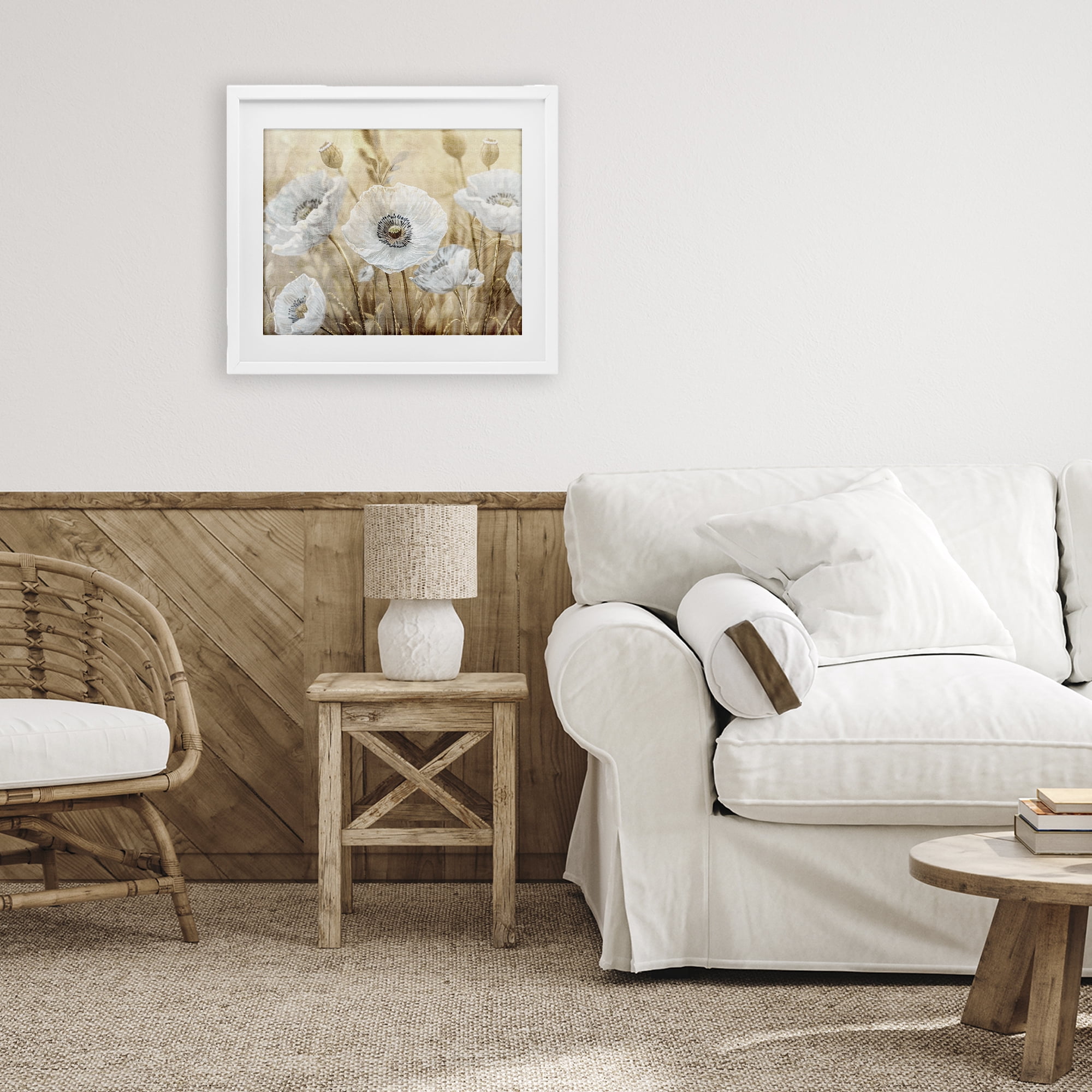 Stupell Industries White Poppies Beige Field White Framed Print Under Glass, design by Kim Allen