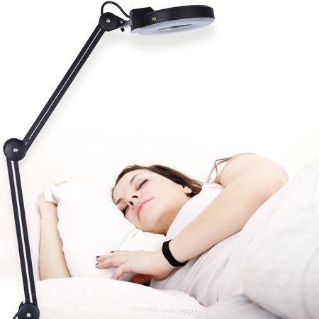 White Task Lamp Pro 2-in-1 Dimmable LED Magnifying Desk Lamp - Lighted Glass Magnifier Lens Full Spectrum Daylight Bright Task and Table Craft Light ()