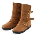 thumbnail image 5 of iopqo women's mid-calf boots women suede round toe zipper flat pure color buckle strap keep warm snow boots round toe square heel suede brown 40, 5 of 7