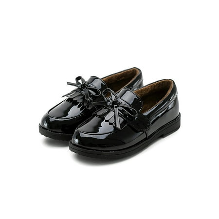 

Avamo Children Flat Shoe Comfort Princess Shoes Slip On Flats Kids Loafers Girl s Non-slip Magic Tape Mary Jane Plush Lined Black 6.5