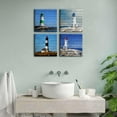 thumbnail image 3 of Nautical Lighthouse Canvas Wall Art Bathroom Decor Vintage Blue Ocean Landscape Prints Pictures Rustic Coastal Scenery Paintings for Bedroom Modern Home Office Decoration Framed Artwork 16x16 x4 Pcs, 3 of 6