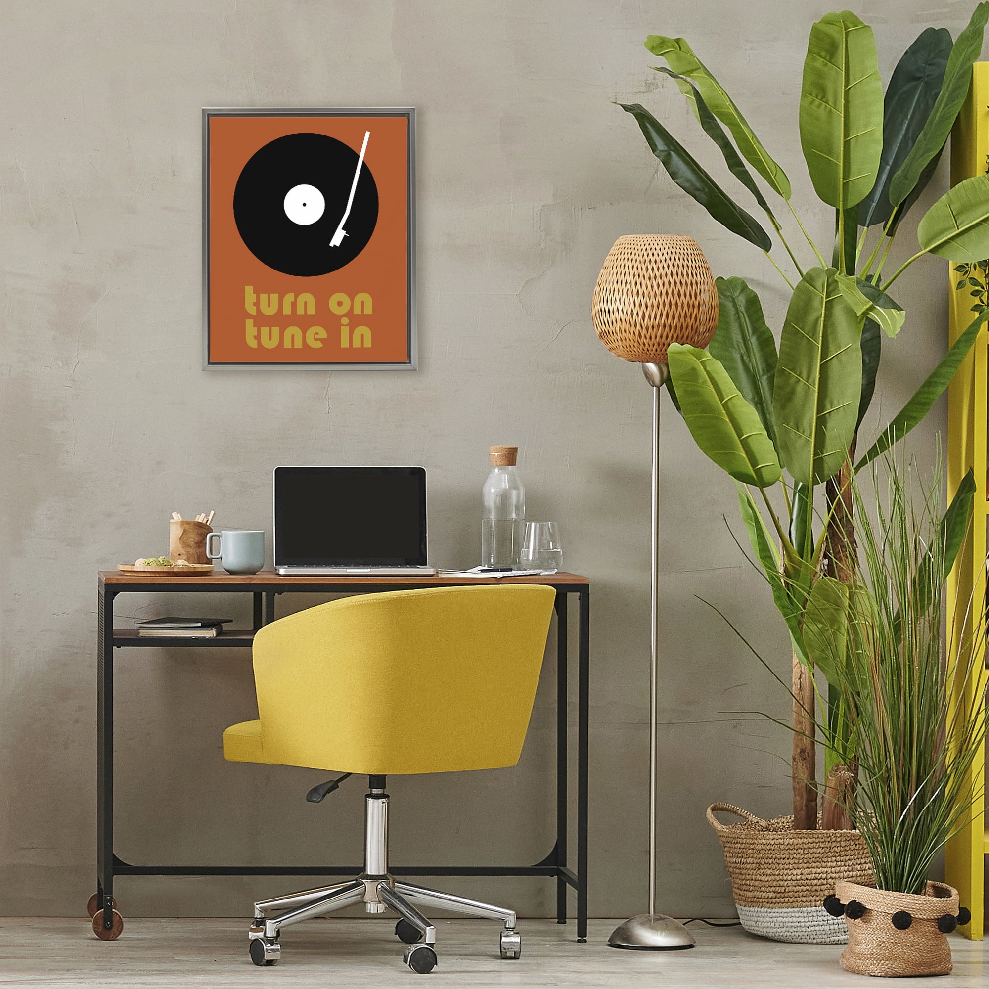 Stupell Industries Turn On Tune In Gray Framed Floater Canvas Wall Art, design by Tom Quartermaine