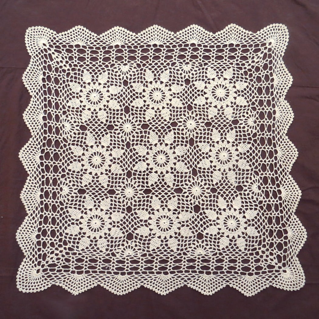 White Vintage Hand Crochet Doily Square Lace Table Topper Cloth Cover Flower 19" 