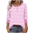 thumbnail image 3 of Jsaierl Womens 3/4 Sleeve Tops Plus Size Button Up Crew Neck Shirts Boho Striped Ladies Blouses Classic Vacation Tunic Top S-2XL, 3 of 8