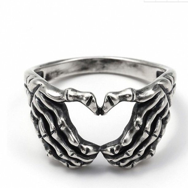 Retro calavera mano con anillo en forma de corazón pareja creativa acero inoxidable personalidad punk hip hop hombres y mujeres fiesta ringjewelry7 Gao Jinjia LED