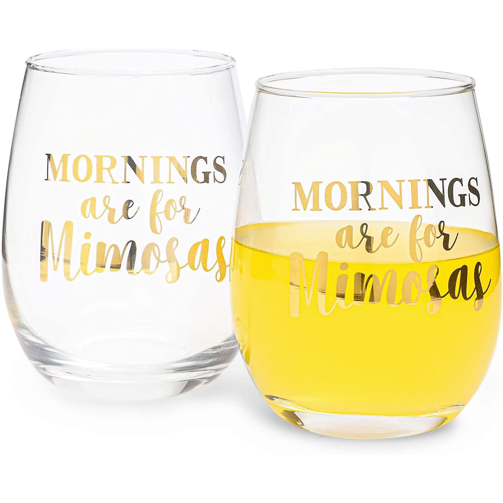 Set of 2 Mornings are for Mimosas Stemless Wine Glasses for Red and