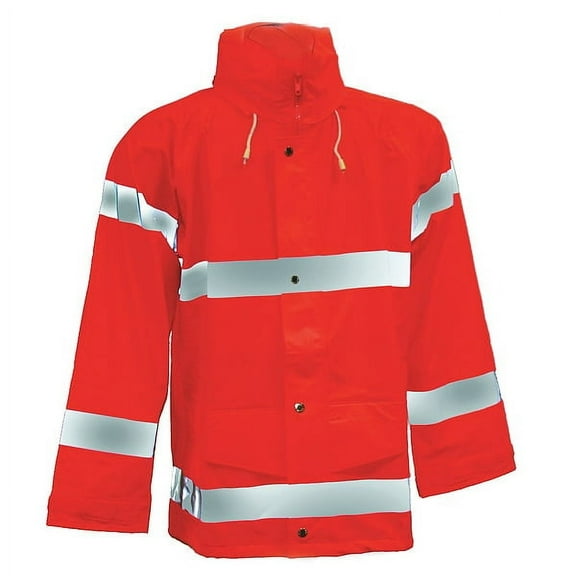 High Visibility Rain Jacket with Hood, Polyurethane, Class 3 P, Orange, 2XL
