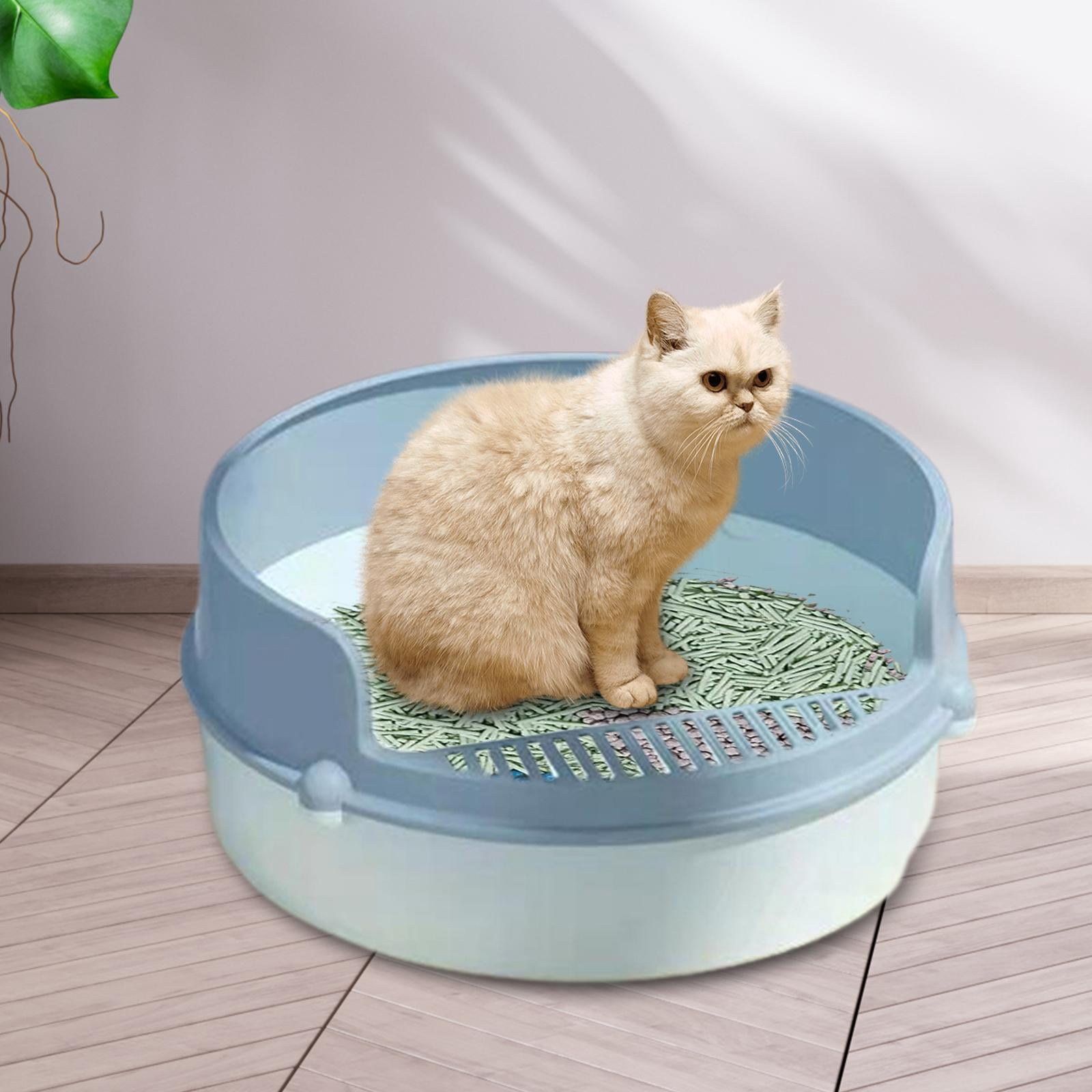 Cat Heighten Deep Toilet Bedpan Circular Design Open Splashing Easy to Clean Portable Pet Litter Tray for Rabbit Small Dogs Blue