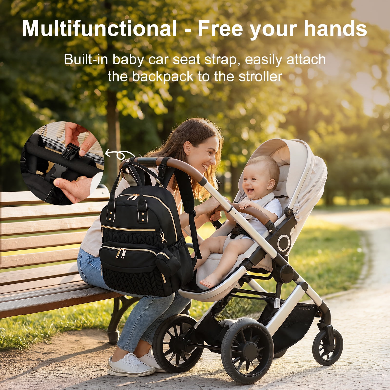 Threns Baby Diaper Bag Backpack, Baby Essentials Tote Bag with Changing Pad and Stroller Straps, Multi Function Travel Diaper Backpack for Moms and Dads, Black