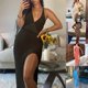 thumbnail image 5 of Women Crochet Hollow Plunge Backless Bandage Sleeveless Split Long Dress, 5 of 8
