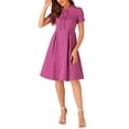thumbnail image 2 of INSPIRE CHIC Women's Round Neck Short Sleeve Pleated Vintage 1950s Midi Dress S Purple, 2 of 5