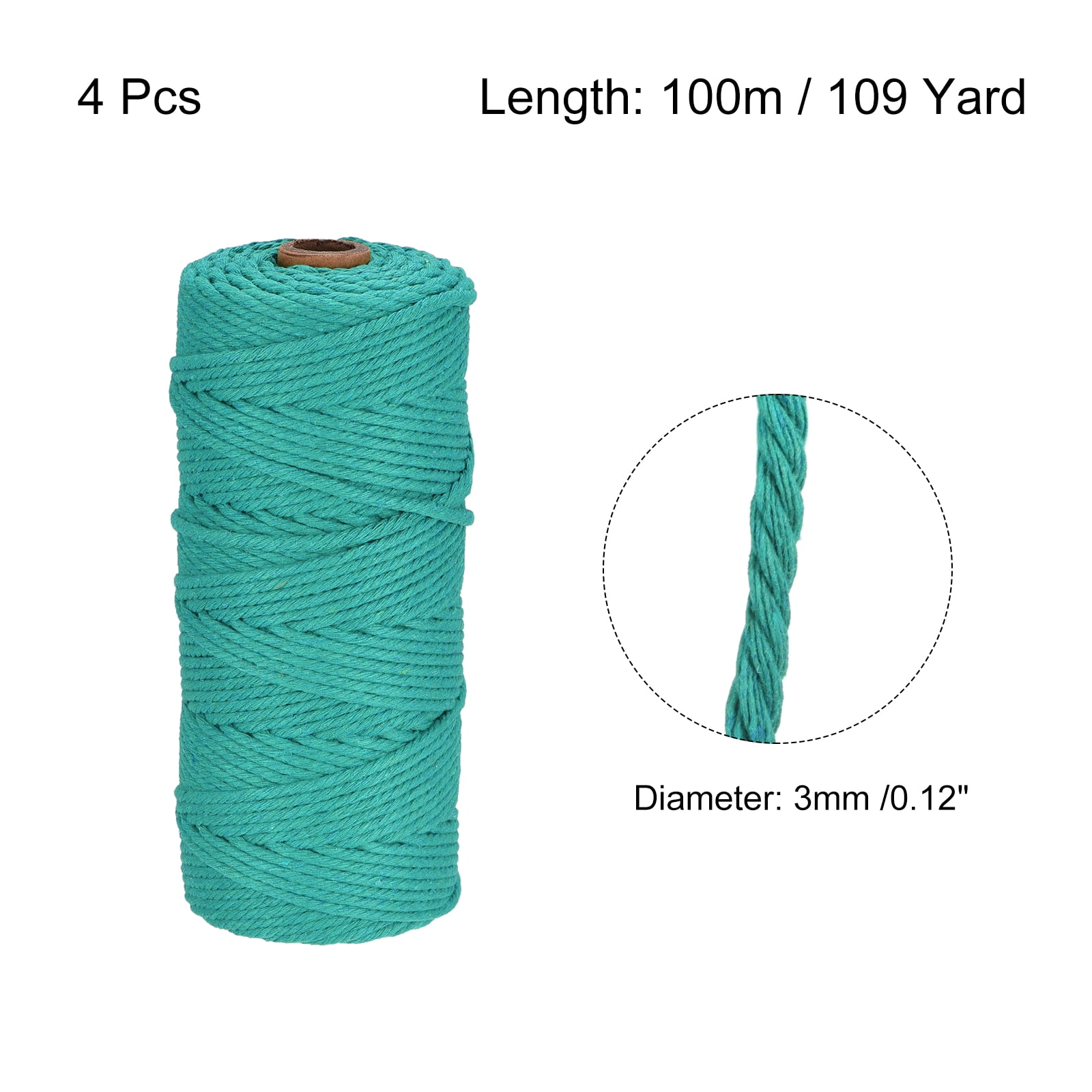 4 Pcs Cotton Rope 4 Strand Twisted Braided Rope Cord, Milky Green 100m/109 Yard 3mm Dia for Wall Hanging Plant Hanger
