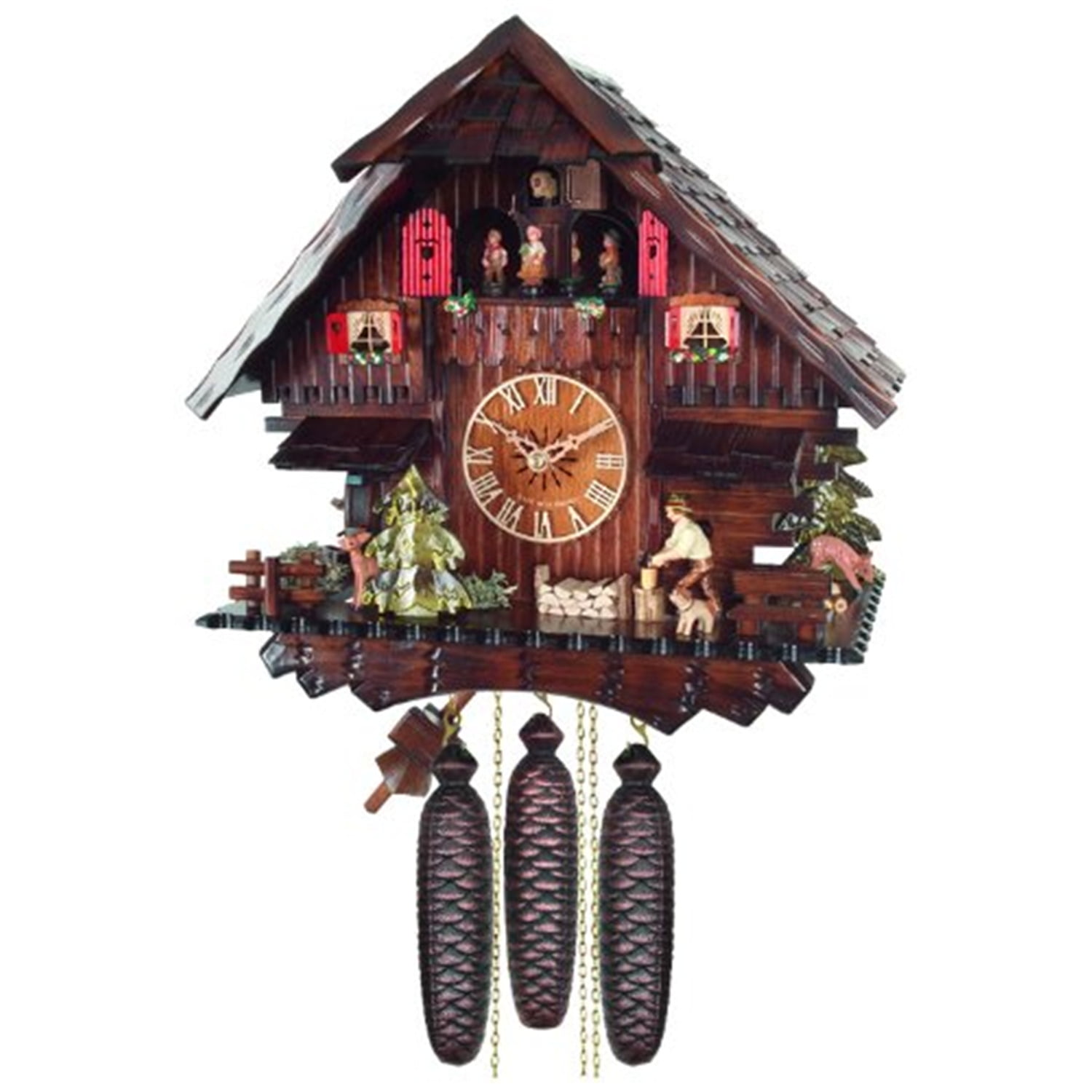 Eight Day Musical Cuckoo Clock Cottage with Man Chopping Wood and