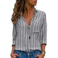 thumbnail image 1 of Camisa casual de rayas de manga larga para mujer Camisa de manga larga con cuello en V, 1 of 6