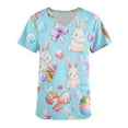 thumbnail image 4 of lcziwo Womens Easter Scrub Tops V Neck Short Sleeve Nurse Workwear Uniforms Funny Bunny Egg Printed Easy Care Scrubs Holiday Outfits Light Blue XL Clearance Sale, 4 of 5