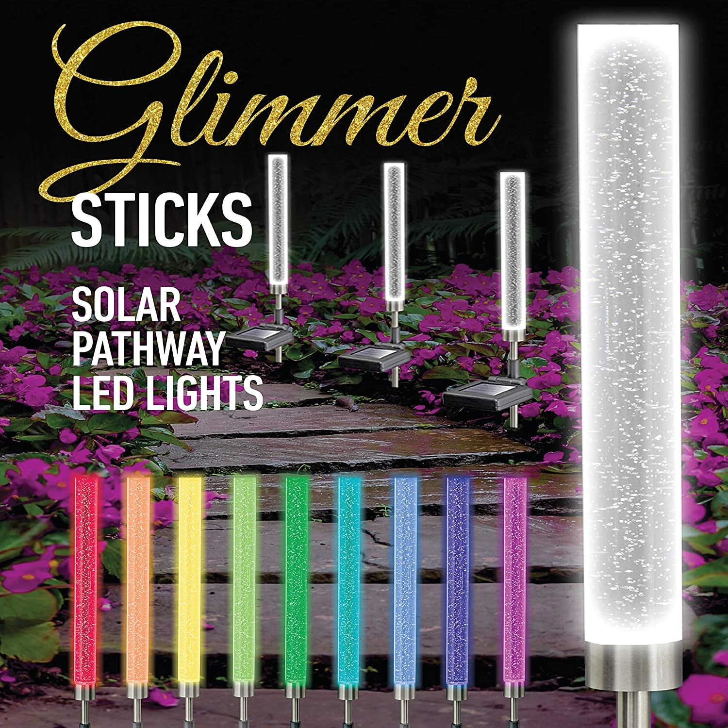 Bell+Howell Solar Outdoor Lights Solar Color Changing Lights Glimmer Stick 4 Pcs