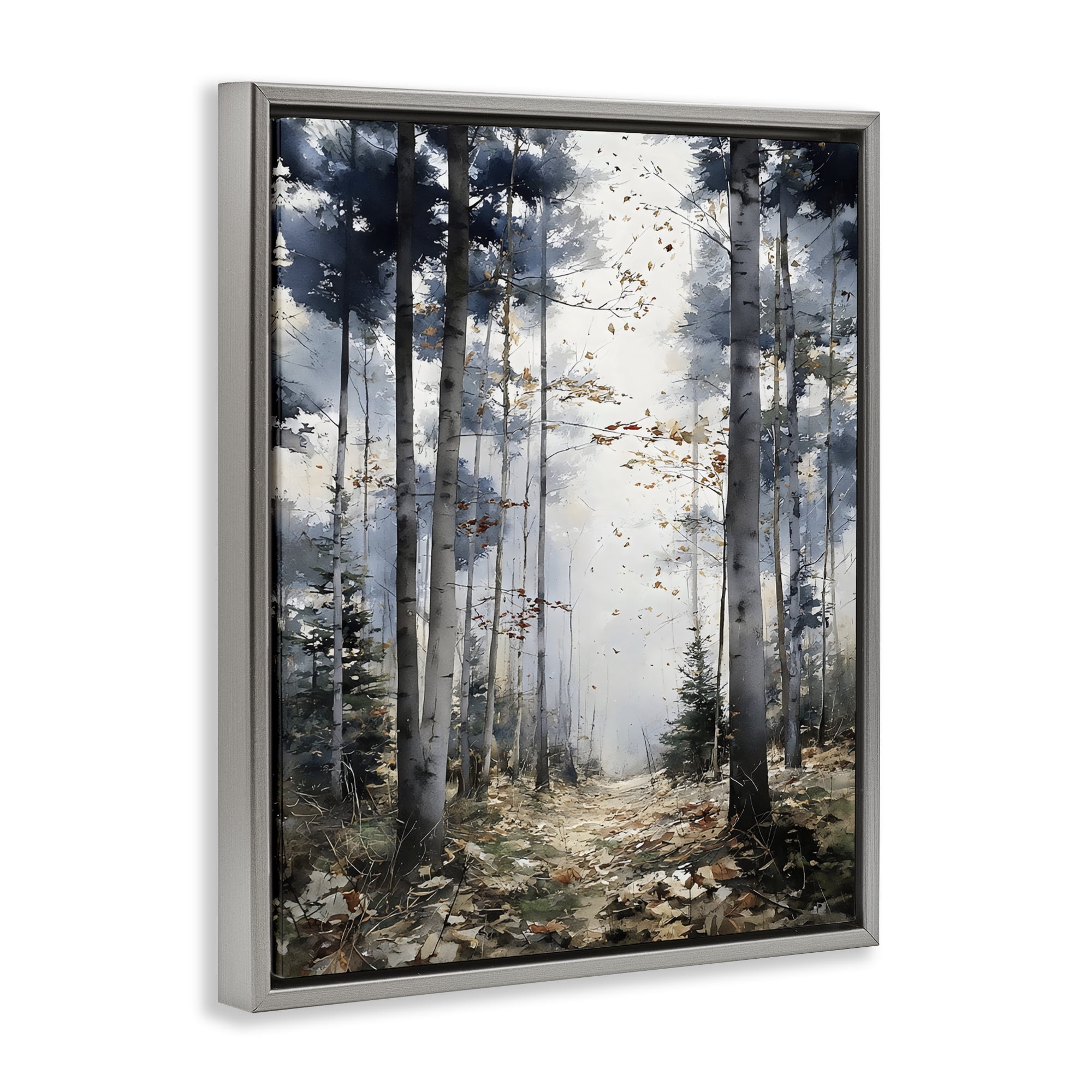 Stupell Industries Cold Woods Birch Forest Gray Framed Floater Canvas Wall Art, design by Franklyn Gregory