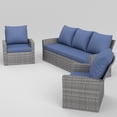 thumbnail image 2 of UDPATIO Outdoor Sectional Conversation Sets, Gray Wicker Patio Furniture Set, 3-piece Outdoor Sofa Set for Balcony, Navy Blue, 2 of 8