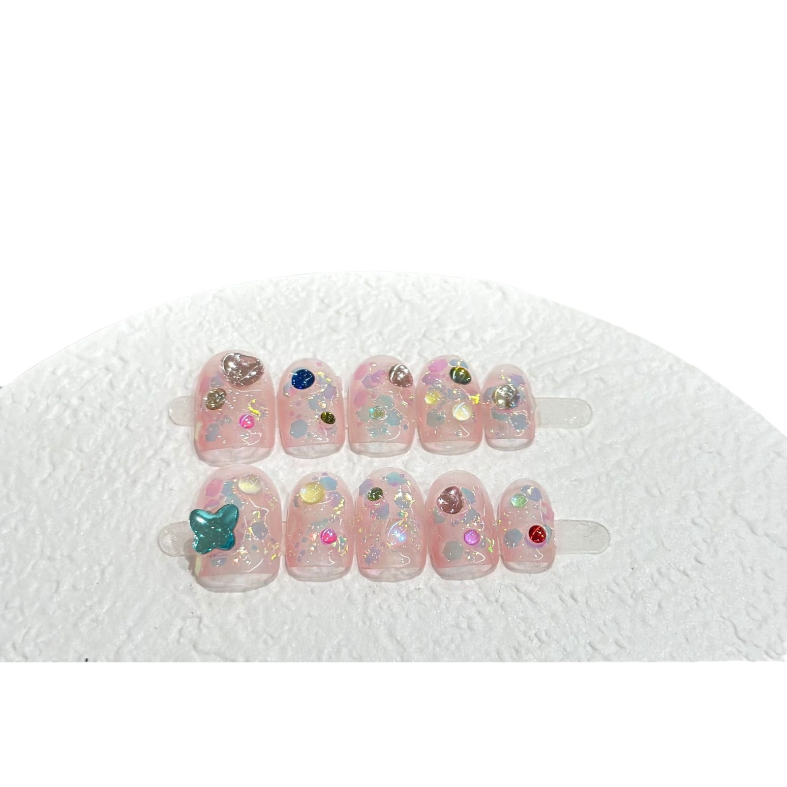 Hand-worn nail powder transparent color removable nail patch cute candy colored diamond sequins light therapy nail finished product wholesale