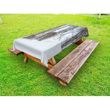 

Animal Outdoor Tablecloth European Lynx Snowy Cold Forest Norway Nordic Country Wildlife Apex Predator Decorative Washable Fabric Picnic Tablecloth 58 X 120 Inches Pale Brown White by Ambesonne