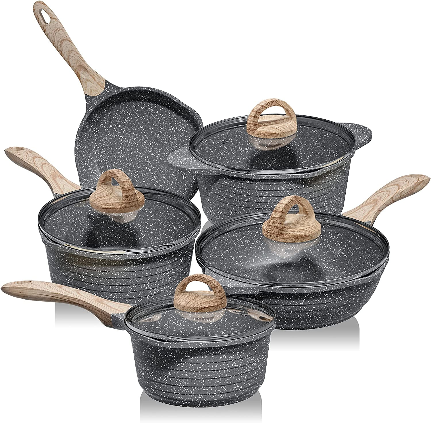 KUSONG Pots and Pans Set Nonstick, Granite Coating Cookware Sets