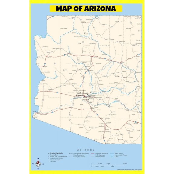 Arizona Map Poster - Laminated Wall Map - Style B - 18x24 - Ideal for Classrooms and Homes – Features Bright Colors and Vivid Imagery