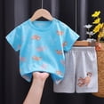 thumbnail image 2 of TOWED22 Kids Toddler Baby Girl Boy Summer 2 Piece Shirt and Shorts Set Round Neck Tee Cartoon Graphic Elastic Waist Outfits Clothes(Sky Blue,3-4 Y), 2 of 4