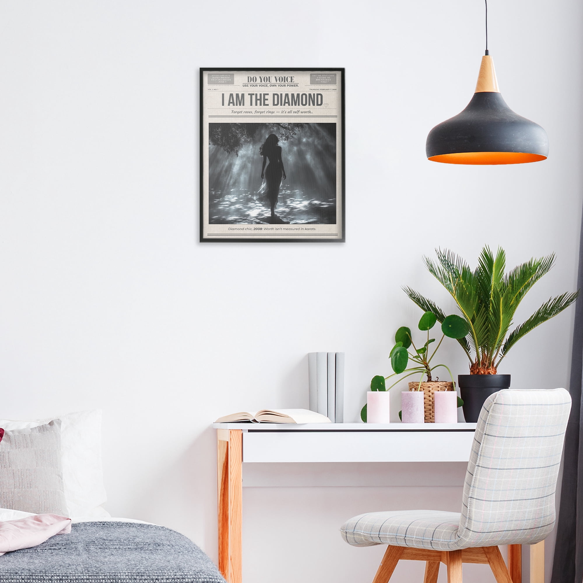 Stupell Industries Diamond Chic Newspaper Black Framed Giclee Art, design by A Barefoot Stylist