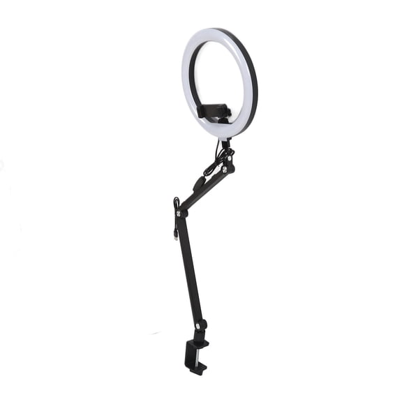 10-Inch Dimmable LED Ring Light with Desktop Stand, Adjustable Light Arm and Phone Holder for Live Streaming, Makeup, Photography, and Content Creation