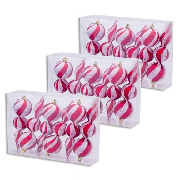 Queens of Christmas ORN-FIN-18PK-SWL-RW 6 in. Finial Ornament, Red & White - Pack of 18