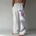 thumbnail image 2 of Summer Savings Clearance! Stamzod Summer Men's Cotton Linen Casual Pants Vintage Print Loose Wide Leg Pants Plus Size Open Bottom Joggers Sweatpants With Pockets, 2 of 6