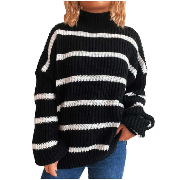 Yangnuo Womens Sweaters Fall Sweaters for Womens Women's Long-sleeved Turtleneck Sweater With Striped Print