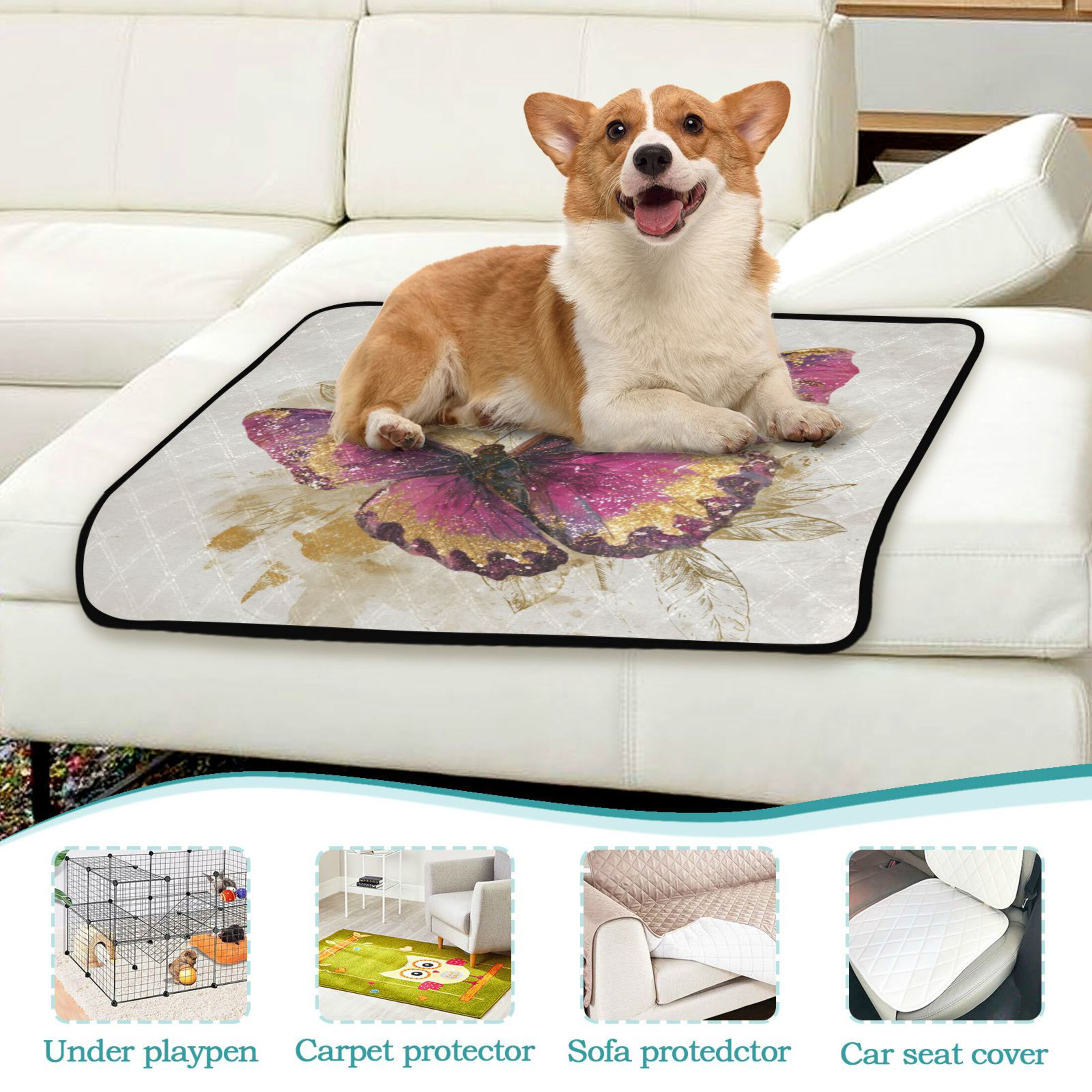 Qxltty Burgundy Butterfly Cat litter Pads Pet Set of 3 Diaper Mats Center Anti-leakage Layer Absorbent Soft and Comfortable