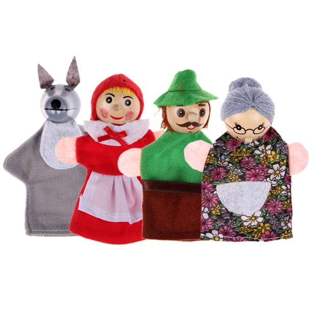 4 Uds. Caperucita Roja marionetas de dedo con cabeza de madera cuento de hadas Tmvgtek juguetes de los niños
