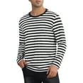 thumbnail image 1 of Camisetas de manga larga de estilo CHIC para hombres, patrón a rayas, cuello redondo, ajuste regular, camisetas de pullover 2XL en negro y blanco, 1 of 6