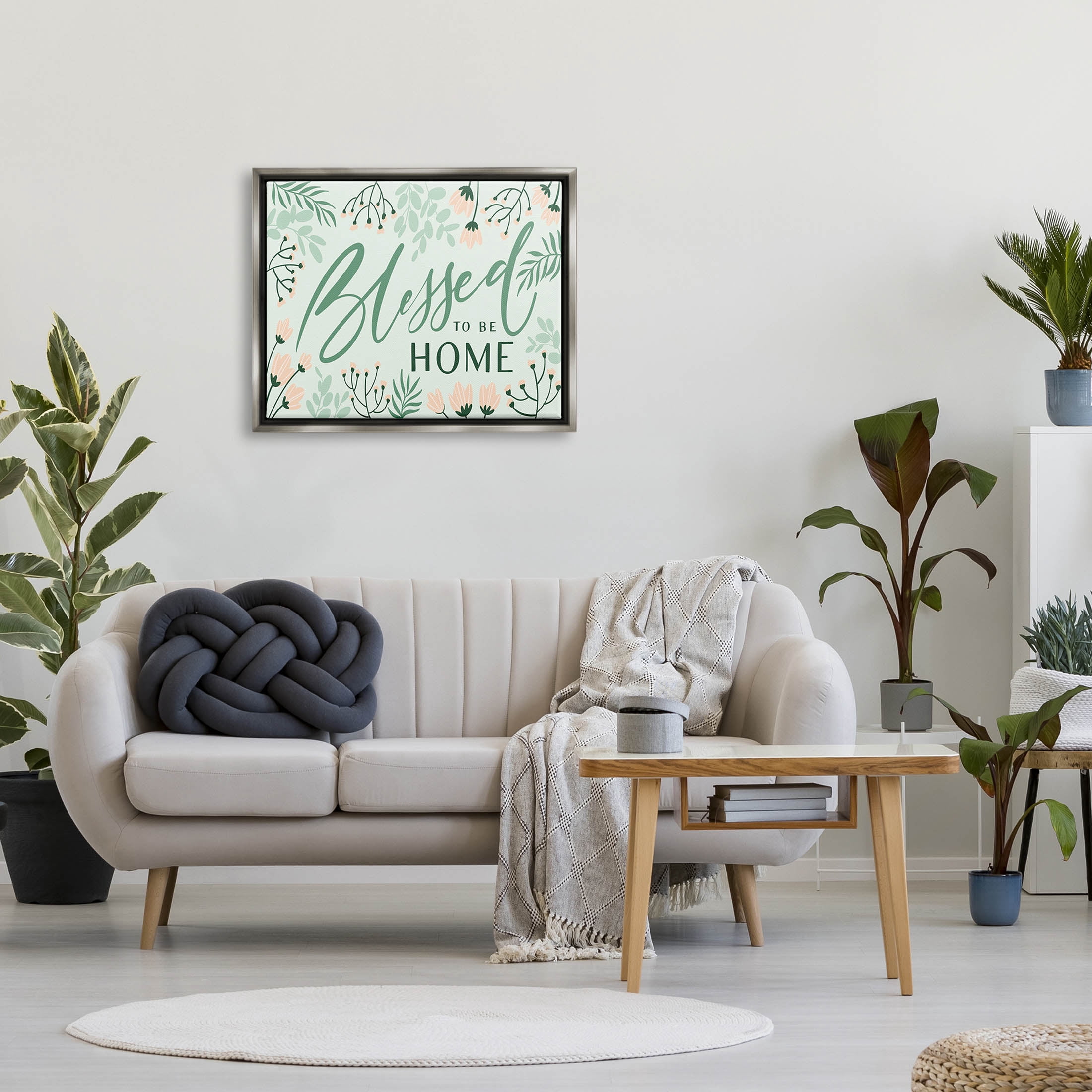 Blessed To Be Home Floral Border Botanical & Floral Graphic Art Luster Gray Framed Art Print Wall Art