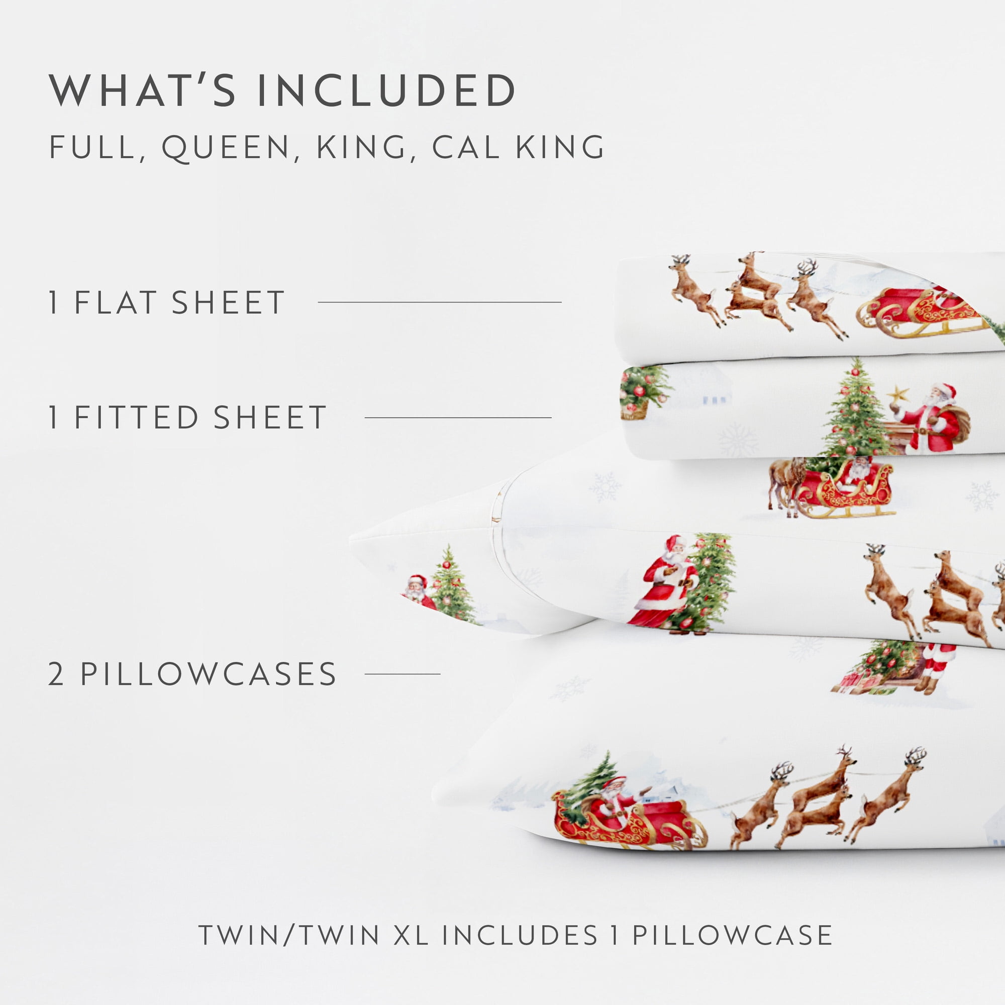 Noble Linens 4 Piece Holiday Microfiber Bed Sheet Set, Vintage Santa, Queen