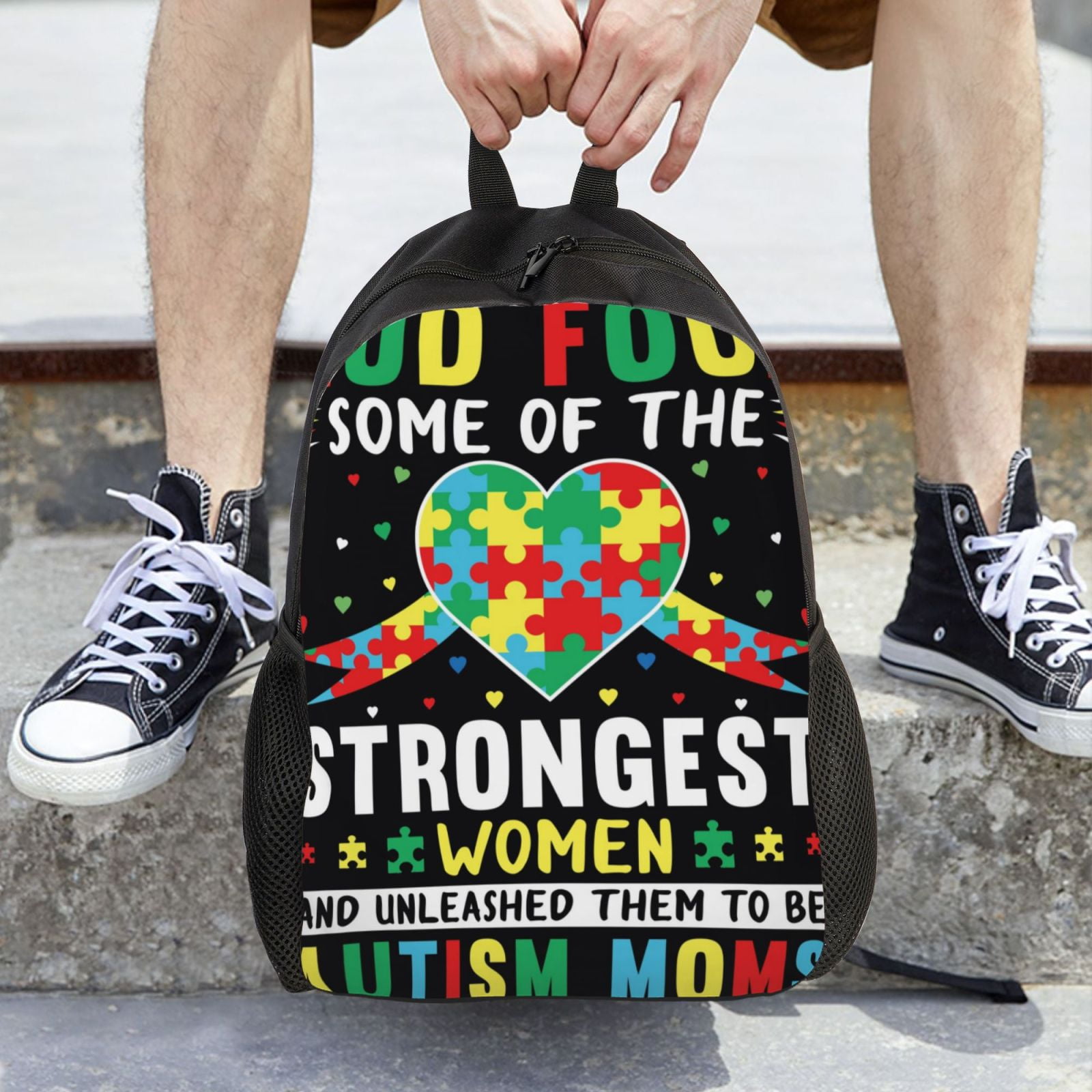 Xecao I Love With Autism Print School Backpack with Laptop Compartment Small Travel Laptop Backpack for Women Men Waterproof College Backpack Simple School Bag