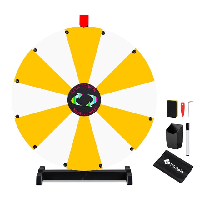 WinSpin 24" Display Prize Wheel Yellow & White DIY Tabletop 12 Slots Modular Custom Spinning Wheel for Pop Up Trade Show