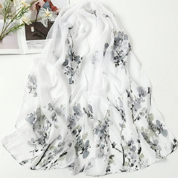 ERDOUY Elegant Personalized Scarf Square Scarf New Chiffon Scarf Spring Fashion Print Thin Scarf Decoration Sun Protection Shawl -1 piece (white black)