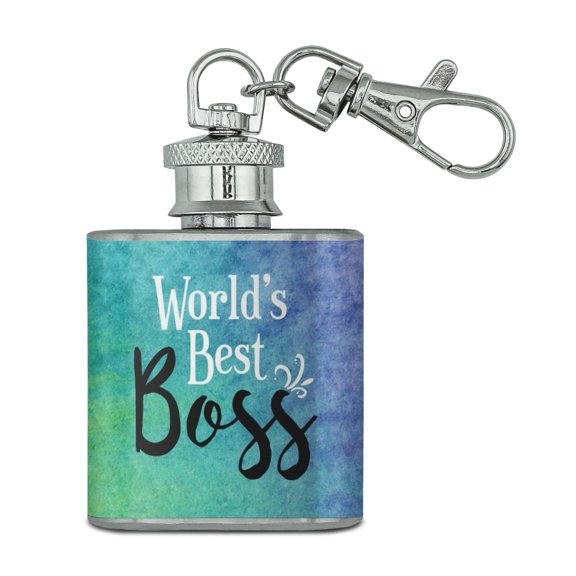 World's Best Boss Stainless Steel 1oz Mini Flask Key Chain