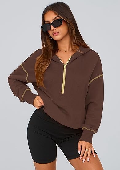 PRETTYGARDEN Women's Hooded Sweatshirts Long Sleeve Half Zip Cropped Hoodie Pullover Winter Fashion Clothes