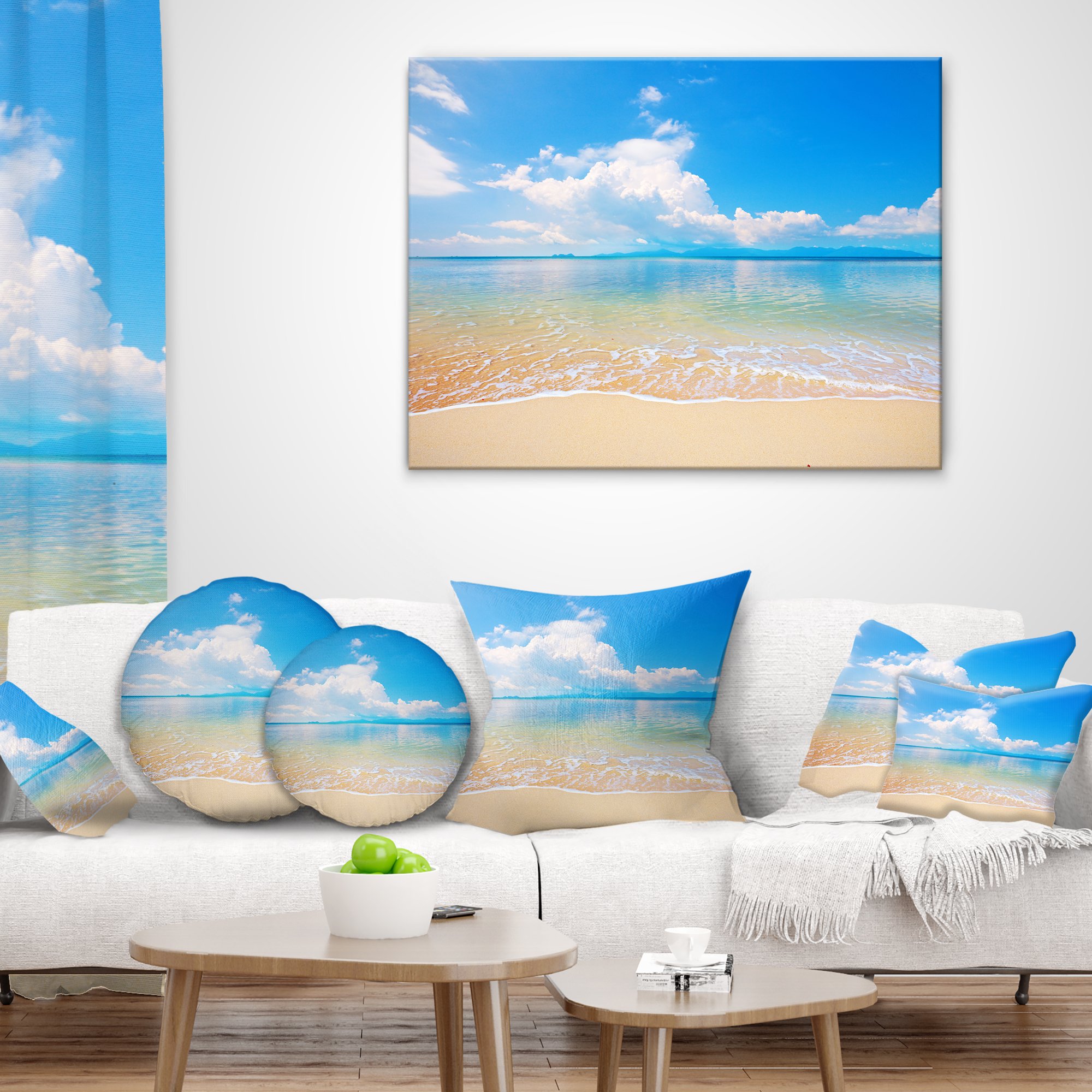 Designart Large Clouds Over Calm Beach - Seashore Photo Throw Pillow - 12x20