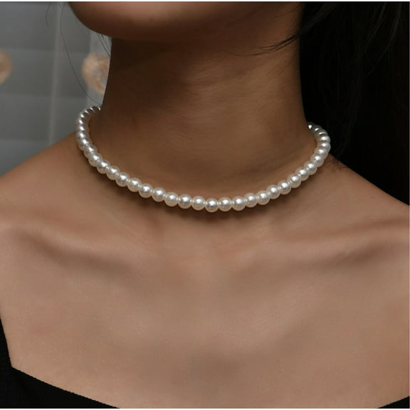 14" Imitation Pearl Beaded Choker Necklace