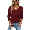 thumbnail image 3 of Ronuti Sweaters for Women V Neck Long Sleeve Casual Fall Tops Crochet Knit Lightweight Pullover Fashion Clothes 2026, 3 of 11