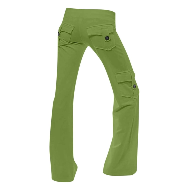 Wide Leg Yoga Pants for Women Plus Size Stretch Waistband Lace-up Flare Lounge Sweatpants with Multi Pockets (XX-Large, Green)