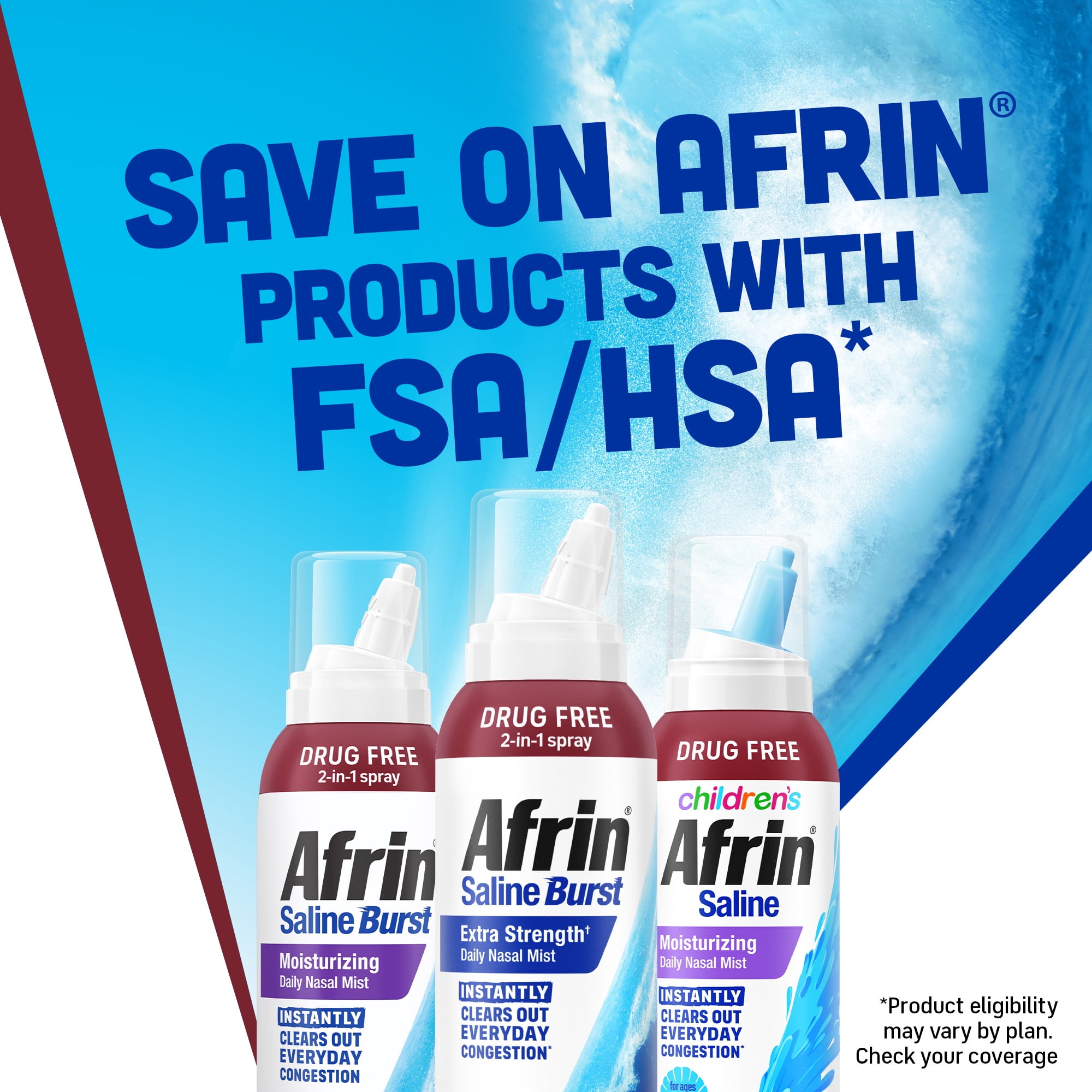 (2 pack) Afrin Saline Burst Moisturizing Daily Mist, Drug Free Isotonic Seawater Saline Nasal Spray with Dual Nozzle for Everyday Congestion and Dry Nose, Sinus Rinse for Nasal Irrigation, 5oz