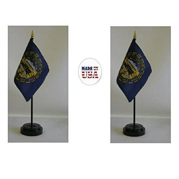 Made in the USA. 2 Nebraska 4"x6" Miniature Desk & Table Flags Includes 2 Flag Stands & 2 Nebraska State Small Mini Stick Flags