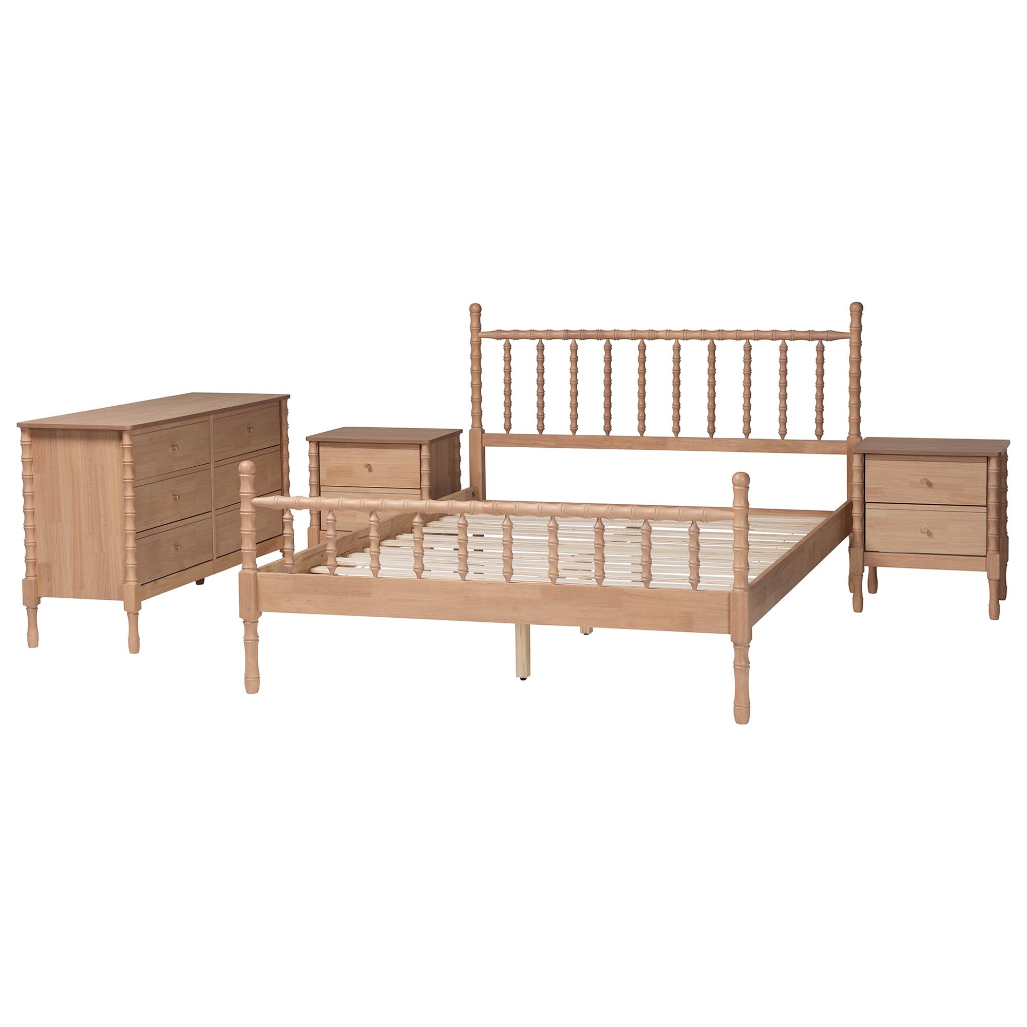 Baxton Studio Laurent Mid-Century Bedroom Set, 4-Piece, Queen, Beech Brown