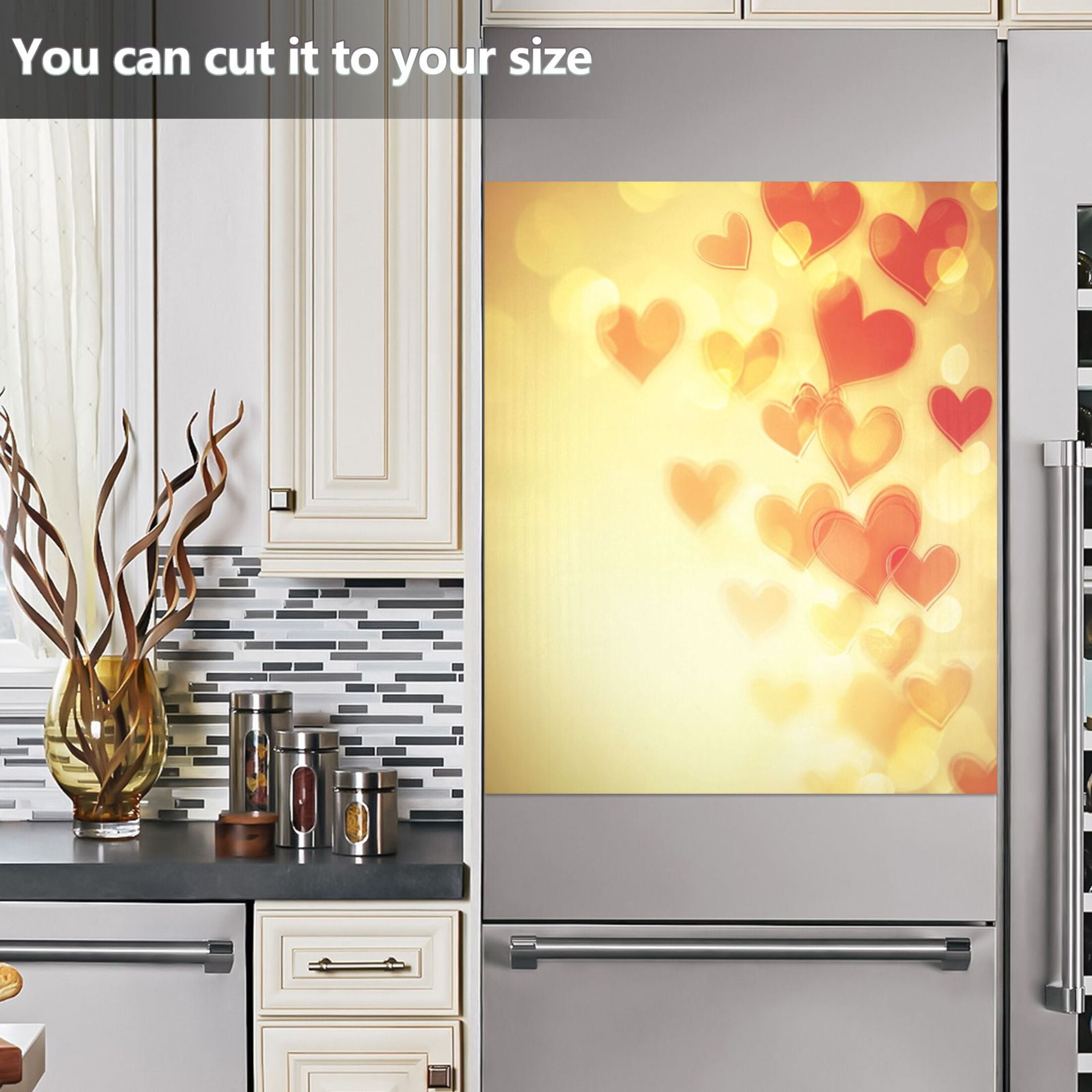 Dishwasher Magnetic Sticker 23x26 Inch Refrigerator Magnetic Sticker Washing Machine Magnetic Sticker Kitchen Panel Magnetic Sticker Home Decor Yellow Beautiful Heart Pattern